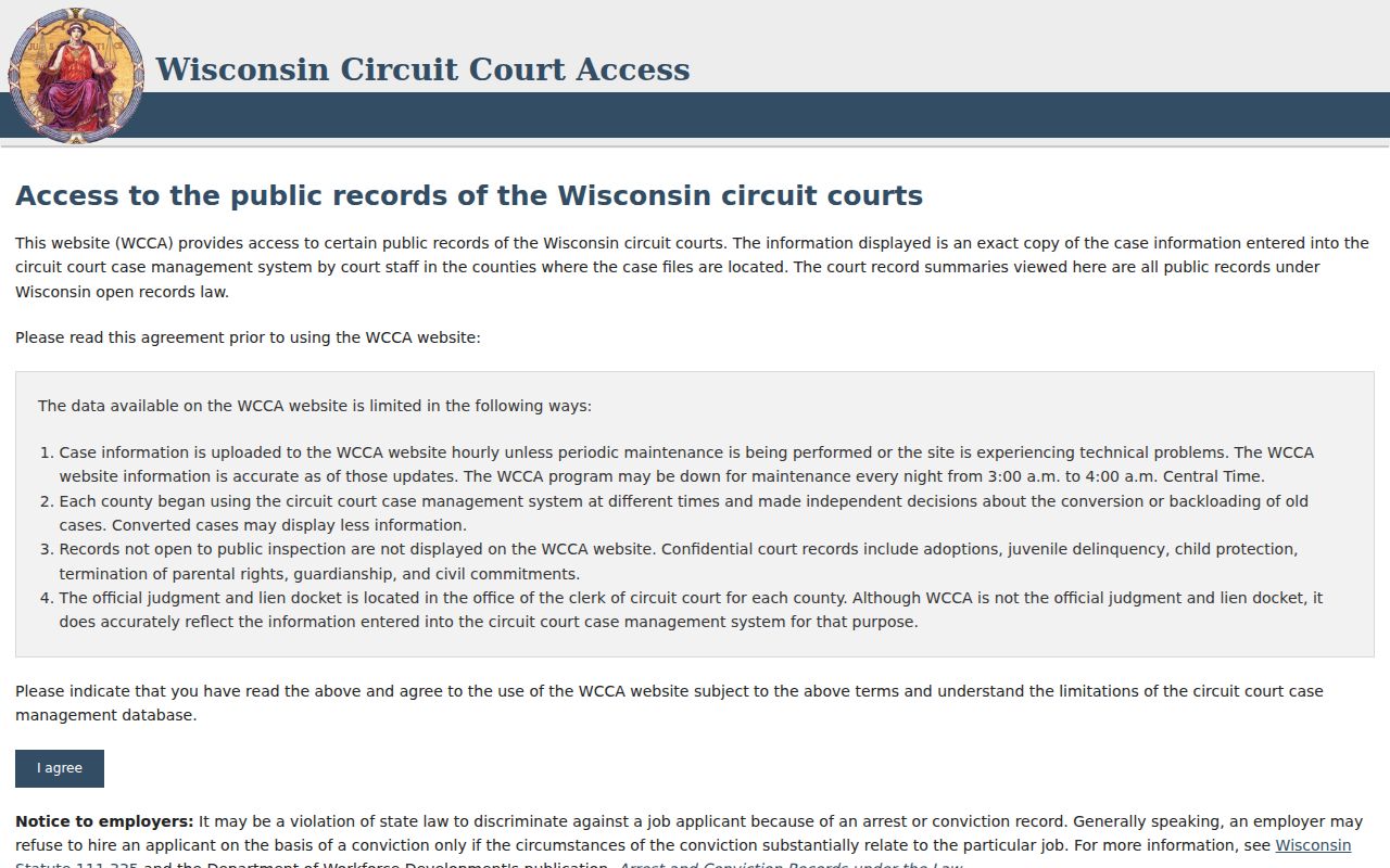 Buffalo County civil docket search through the WCCA public access interface