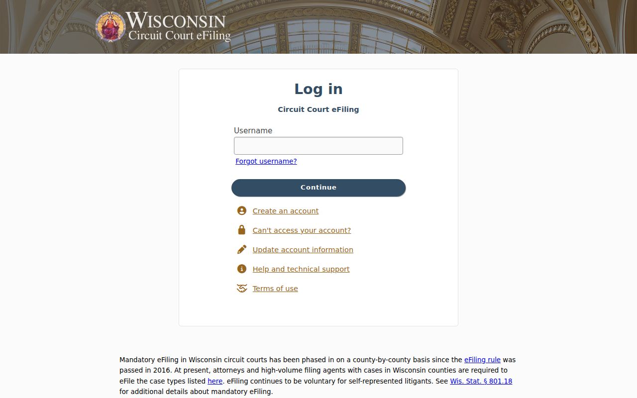Wisconsin circuit eFiling login for authorized Buffalo County users