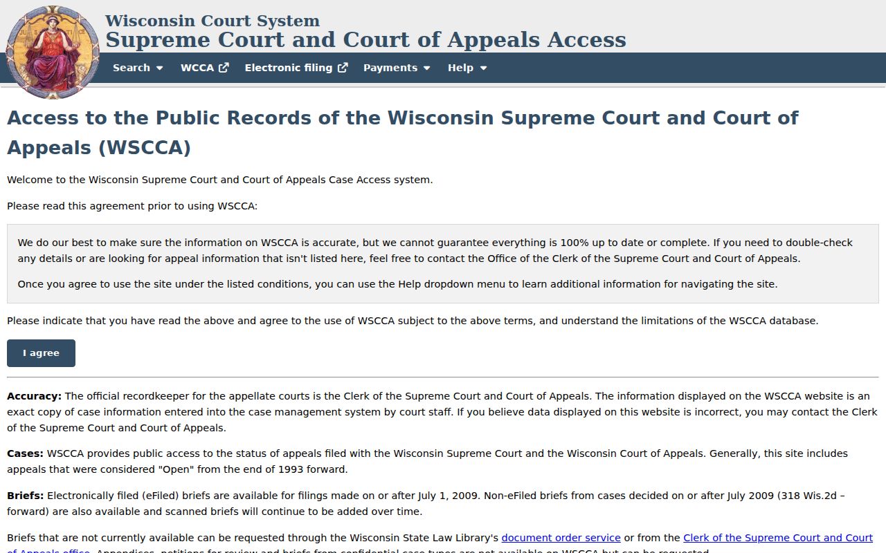 Wisconsin appellate search interface for Buffalo County appeals
