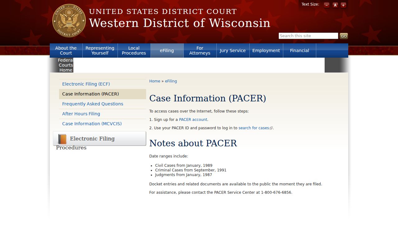 Western District of Wisconsin PACER instructions for federal cases connected to Buffalo County