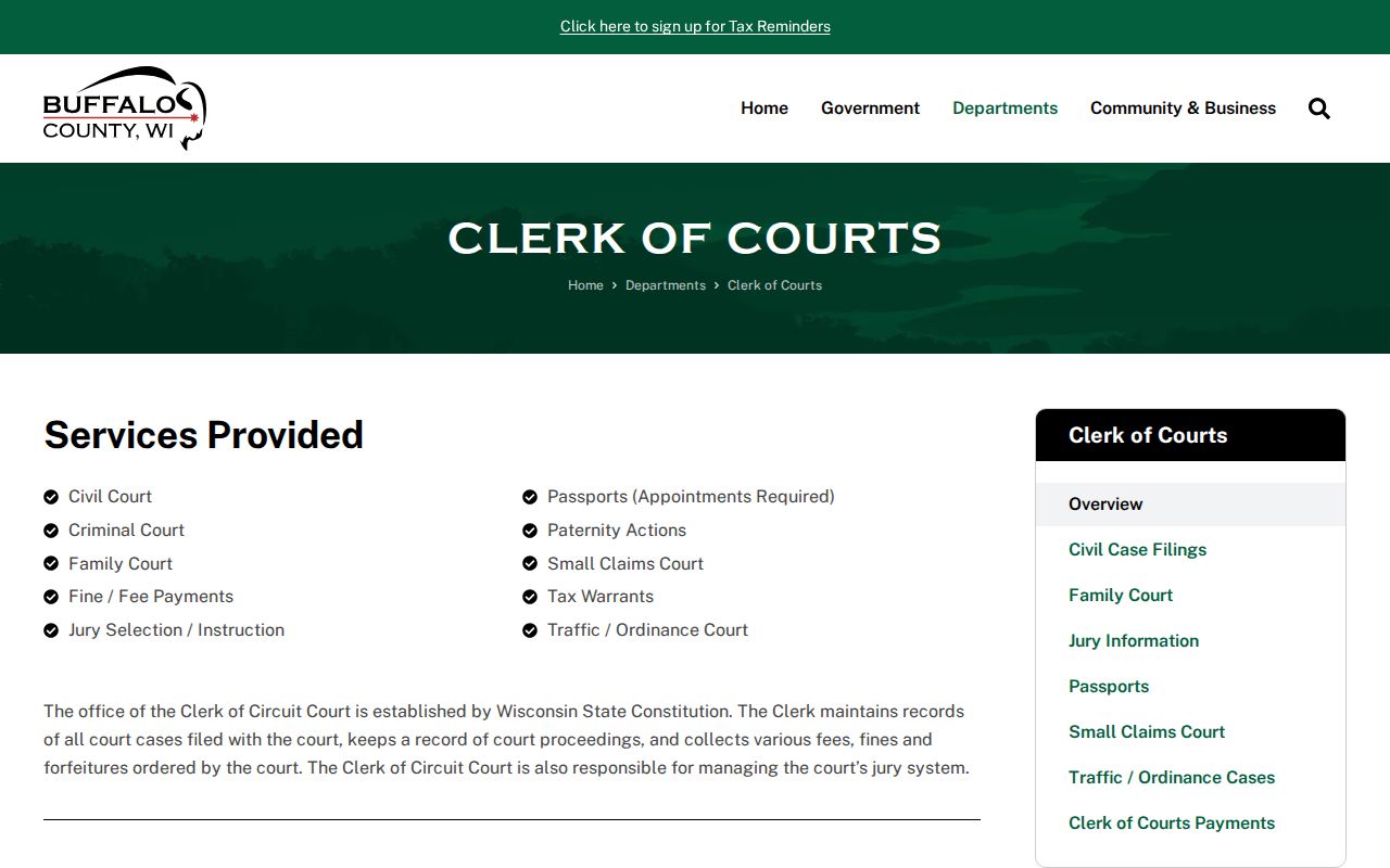 Buffalo County Clerk of Circuit Court service and contact page