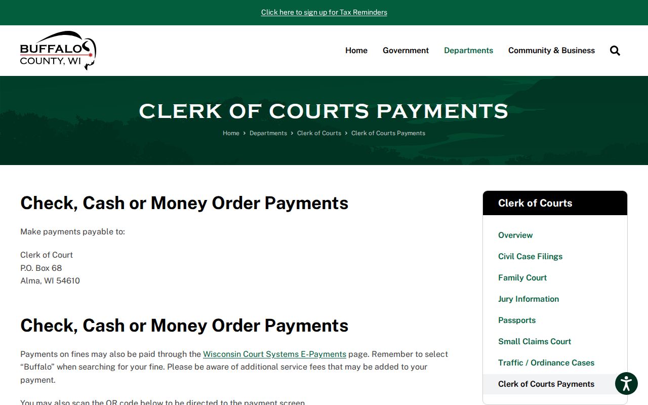 Buffalo County Clerk of Court payment methods and online payment guidance